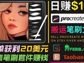 搬运出售Procreate笔刷文件赚钱，每单20美元，轻松日赚100美元 