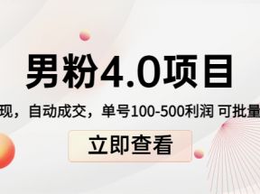 男粉4.0项目：私域变现 自动成交 单号100-500利润 可批量（送1.0+2.0+3.0）