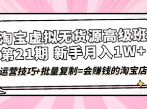 淘宝虚拟无货源高级班【第21期】月入1W+运营技巧+批量复制=会赚钱的淘宝店