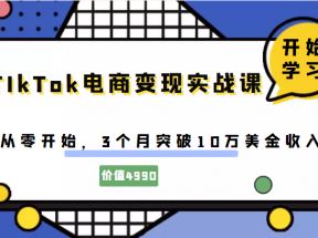 TIkTok电商变现实战课，从零开始，3个月突破10万美金收入（价值4980元