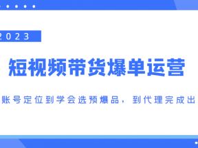 短视频带货爆单运营，从账号定位到学会选预爆品，到代理完成出单（价值1250元）