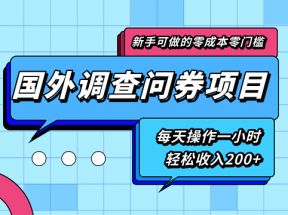 新手零成本零门槛可操作的国外调查问券项目，每天一小时轻松收入200+