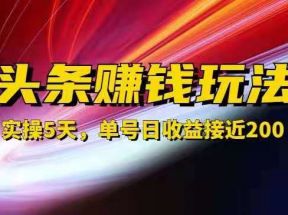 祖小来：实操5天，单号日收益接近200，人人可做的月入过万的头条玩法