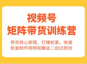 视频号矩阵带货训练营，带货核心原理、打爆权重、快速批量制作视频和搬运二创过原创 