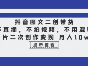 抖音图文二创带货，不直播，不拍视频，不用混剪，图片二次创作变现 月入10w