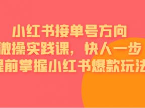 小红书接单号方向微操实践课，快人一步提前掌握小红书爆款玩法