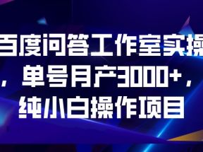 百度问答工作室实操，单号月产3000+，纯小白操作项目