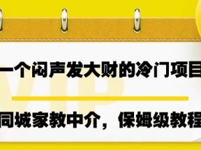 一个闷声发大财的冷门项目，同城家教中介，操作简单，一个月变现7000+，保姆级教程