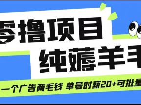 无脑纯薅羊毛小项目，一个广告两毛钱 单号时薪20+