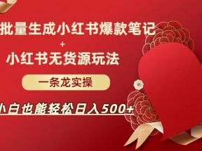 AI批量制造小红书爆款笔记+小红书无货源玩法一条龙实操，小白也能轻松日入500+