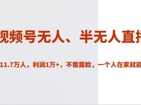 视频号无人、半无人直播2小时11.7万人，利润1万+，不需露脸，一个人在家就能赚钱！