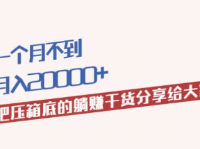  一个月不到，月入20000+把压箱底的躺赚干货分享给大家