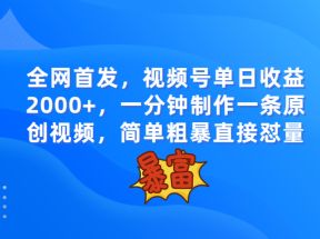 全网首发，视频号单日收益2000+，一分钟制作一条原创视频，简单粗暴