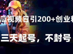 西瓜视频日引200+创业粉，三天起号，不封号