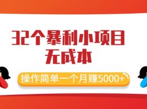 最新32个暴利小项目，无成本、操作简单一个月赚5000+