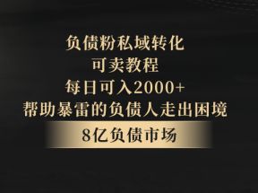 负债粉私域转化，可卖教程，每日可入2000+，无需经验