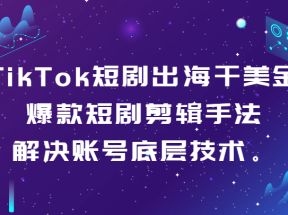 TikTok短剧出海干美金-爆款短剧剪辑手法，解决账号底层技术。