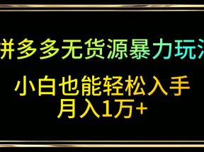 拼多多无货源暴力玩法，全程干货，小白也能轻松入手，月入1万+