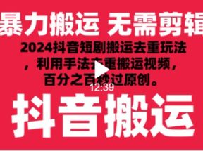 2024最新抖音搬运技术，抖音短剧视频去重，手法搬运，利用工具去重，秒过原创！