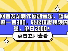 全网首发AI制作原创音乐，蓝海赛道一首300，轻松拉爆视频流量，单日2000+