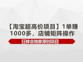 【淘宝超高价项目】1单赚1000多，店铺矩阵操作