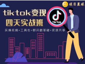 tiktok变现四天实战班，连怼技术+矩阵玩法赚美金！价值998元 