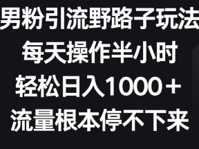 男粉引流野路子玩法，每天操作半小时轻松日入1000＋，流量根本停不下来