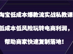 淘宝低成本爆款流实战私教课，低成本低风险玩转电商利润，帮助商家快速复制落地！