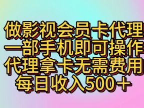 做影视会员卡代理，一部手机即可操作，代理拿卡无需费用，每日收入500＋