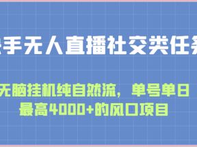 快手无人直播社交类任务：无脑挂机纯自然流，单号单日最高4000+的风口项目