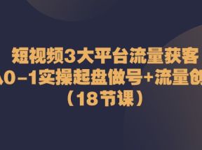 短视频3大平台流量获客：从0-1实操起盘做号+流量创收（18节课）