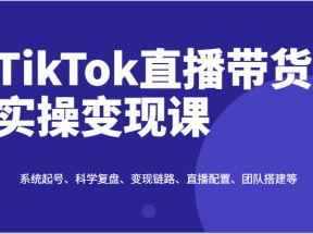 TikTok直播带货实操变现课：系统起号、科学复盘、变现链路、直播配置、团队搭建等