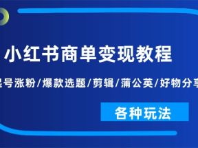 小红书商单变现教程：起号涨粉/爆款选题/剪辑/蒲公英/好物分享/各种玩法