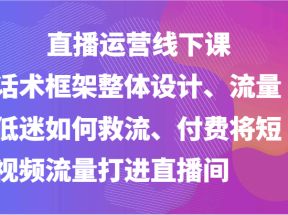 直播运营线下课-话术框架整体设计、流量低迷如何救流、付费将短视频流量打进直播间