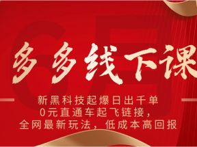 多多线下课：新黑科技起爆日出千单，0元直通车起飞链接，全网最新玩法，低成本高回报