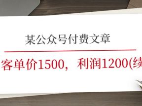 某公众号付费文章《客单价1500，利润1200(续)》市场几乎可以说是空白的