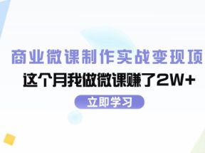 商业微课制作实战变现项目，这个月我做微课赚了2W+