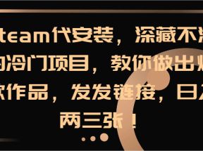 steam代安装，深藏不漏的冷门项目，教你做出爆款作品，发发链接，日入两三张！