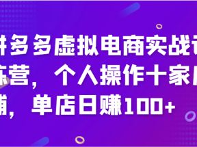 拼多多虚拟电商实战训练营，个人操作十家店铺，单店日赚100+