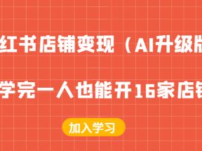 小红书店铺变现（AI升级版），学完一人也能开16家店铺