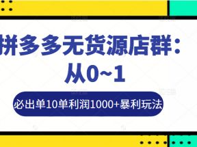 拼多多无货源店群：从0~1，必出单10单利润1000+暴利玩法，36节实战保姆教程