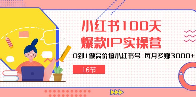 小红书100天爆款IP实操营，0到1做高价值小红书号，每月多赚3000+（16节）